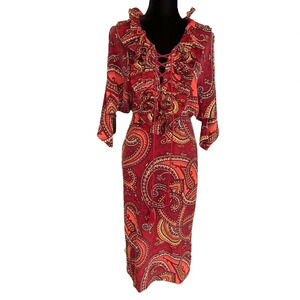 UTERQÜE Silk Bohemian Dress Batwings Paisley Print size Small